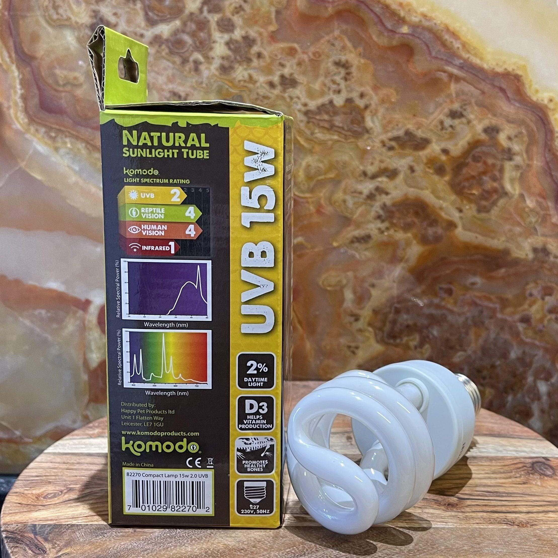 Reptile Realm Bulb Natural Sunlight Komodo Compact Lamp UVB 2% 15W